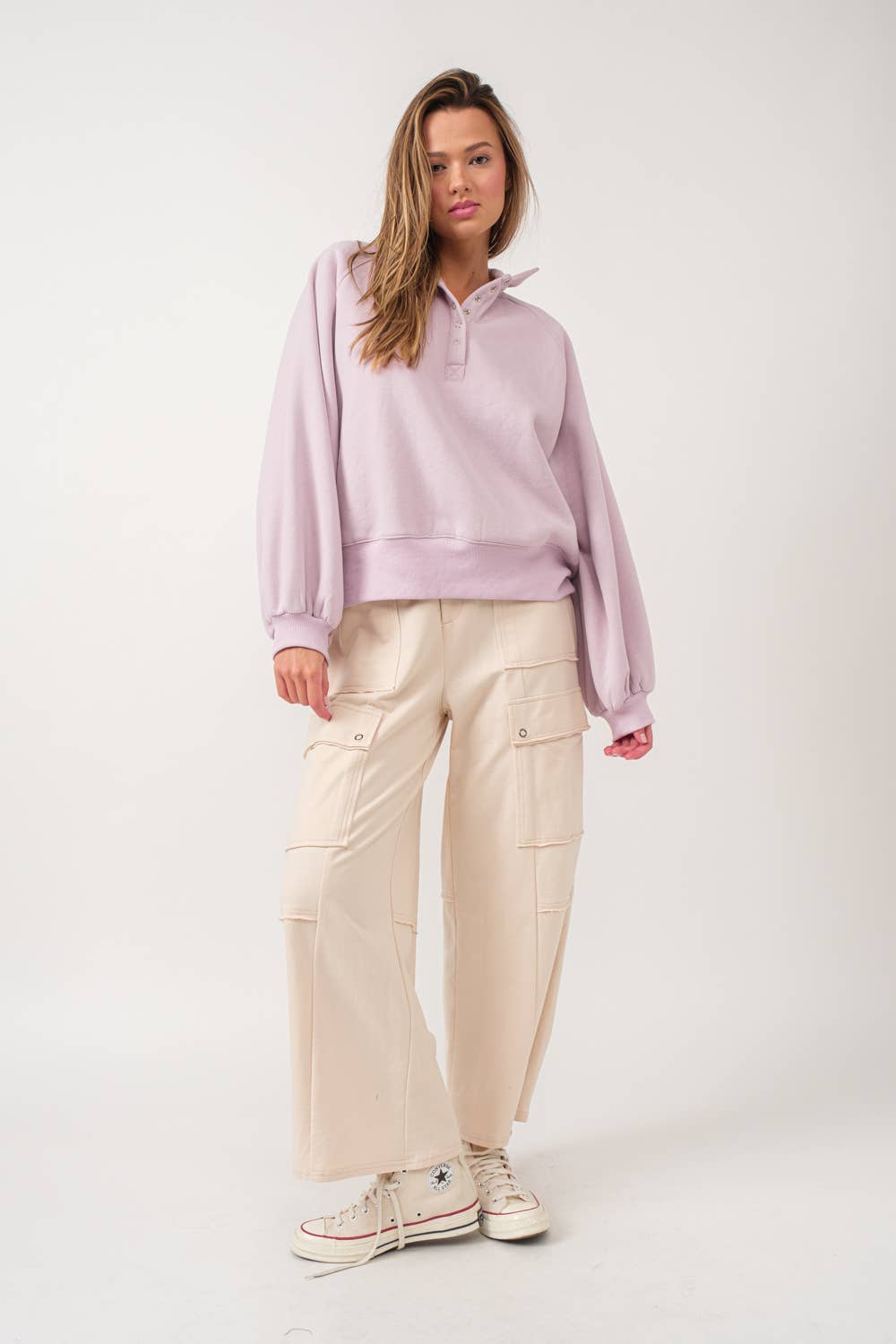 Button Up Crew Neck: Lilac