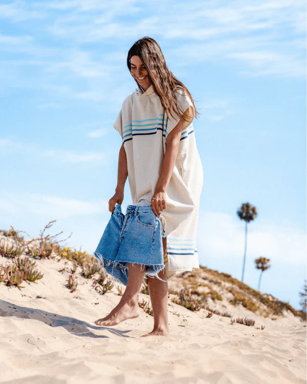 Sand Cloud Border Classic Stripe Hooded Poncho - Aqua