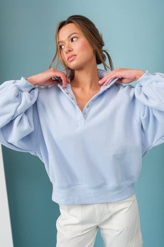 Button Up Crew Neck Sky Blue