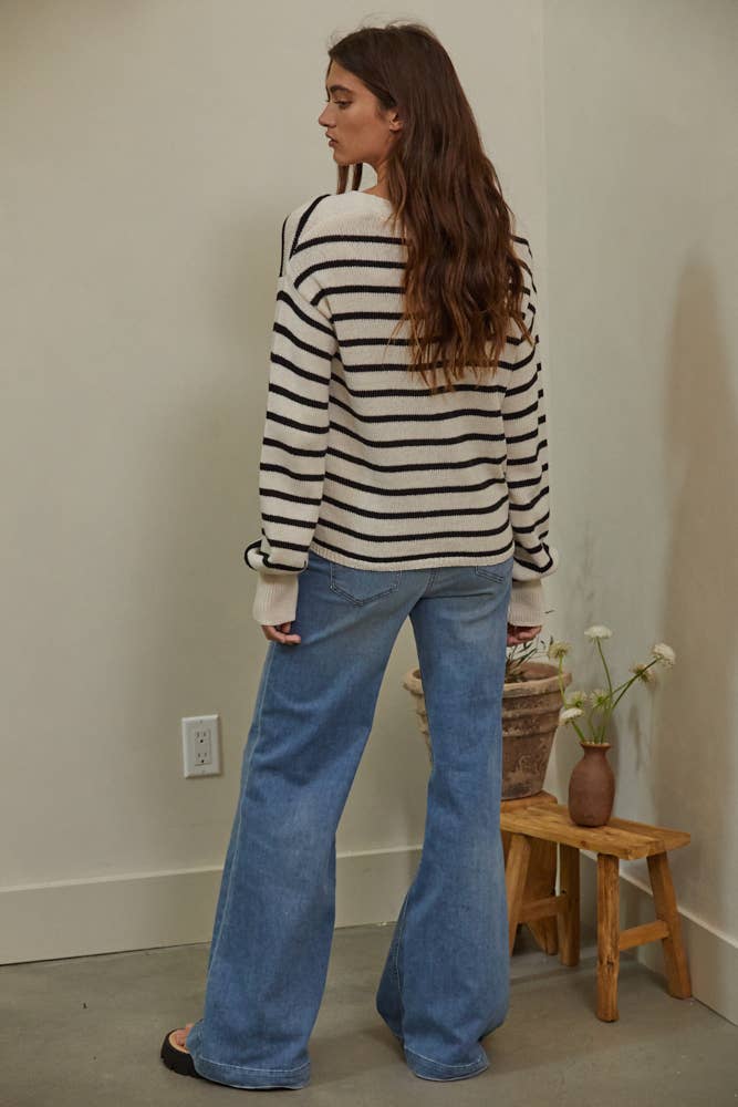 Knit V-Neck Stripe Cardigan