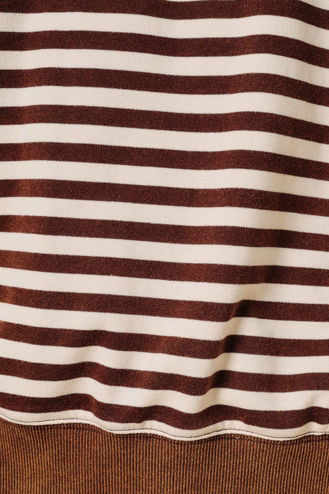 Crew Neck Long Sleeve Stripe French Terry Sweater Shirt: Dark Brown-Cream Stripe
