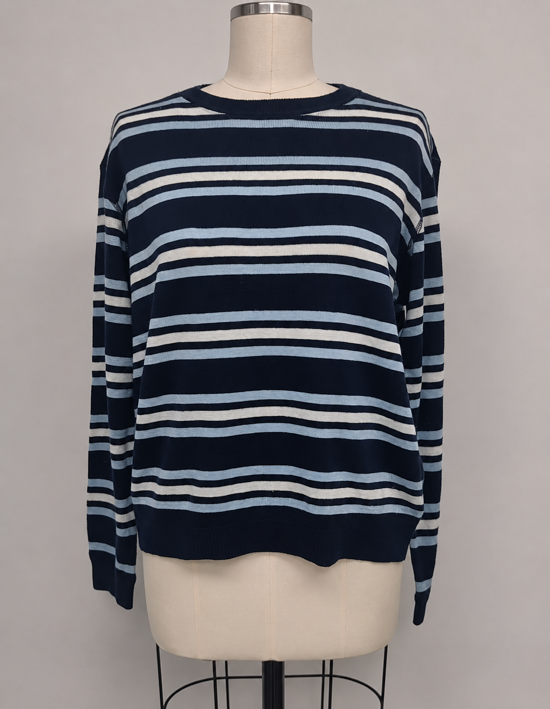 Coastal Stripe Crew Neck Sweater Top - Navy