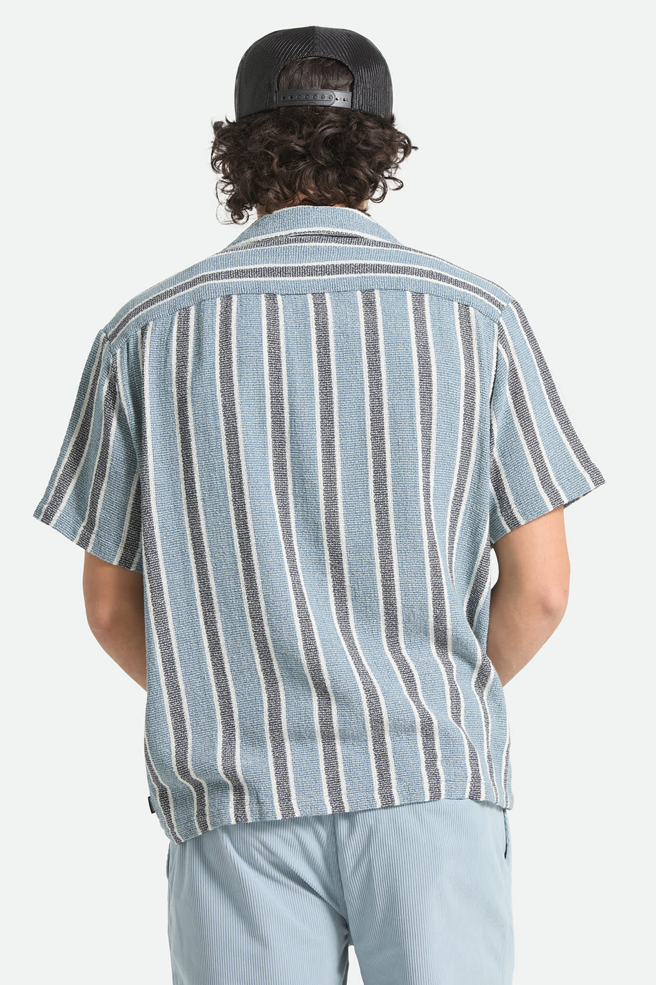 Brixton Dexter Textured Stripe S/S F/Z Shirt - Black / Dusty Blue