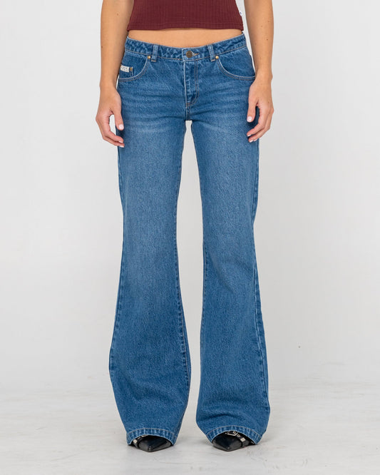 Rusty Freida Flare Low Rise Denim Jean - Blasted Middy Blue