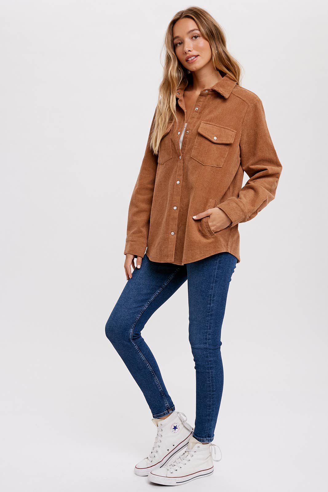 Corduroy Shacket with Pockets - Camel