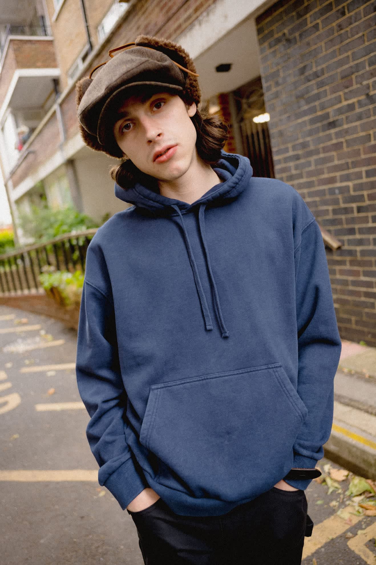 Brixton Baseline Hood Fleece - Washed Navy Vintage Wash