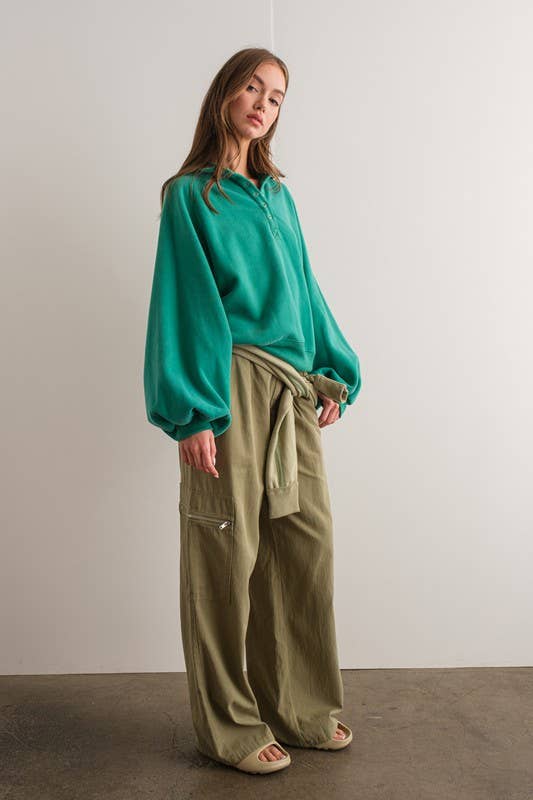 Button Up Crew Neck - GREEN