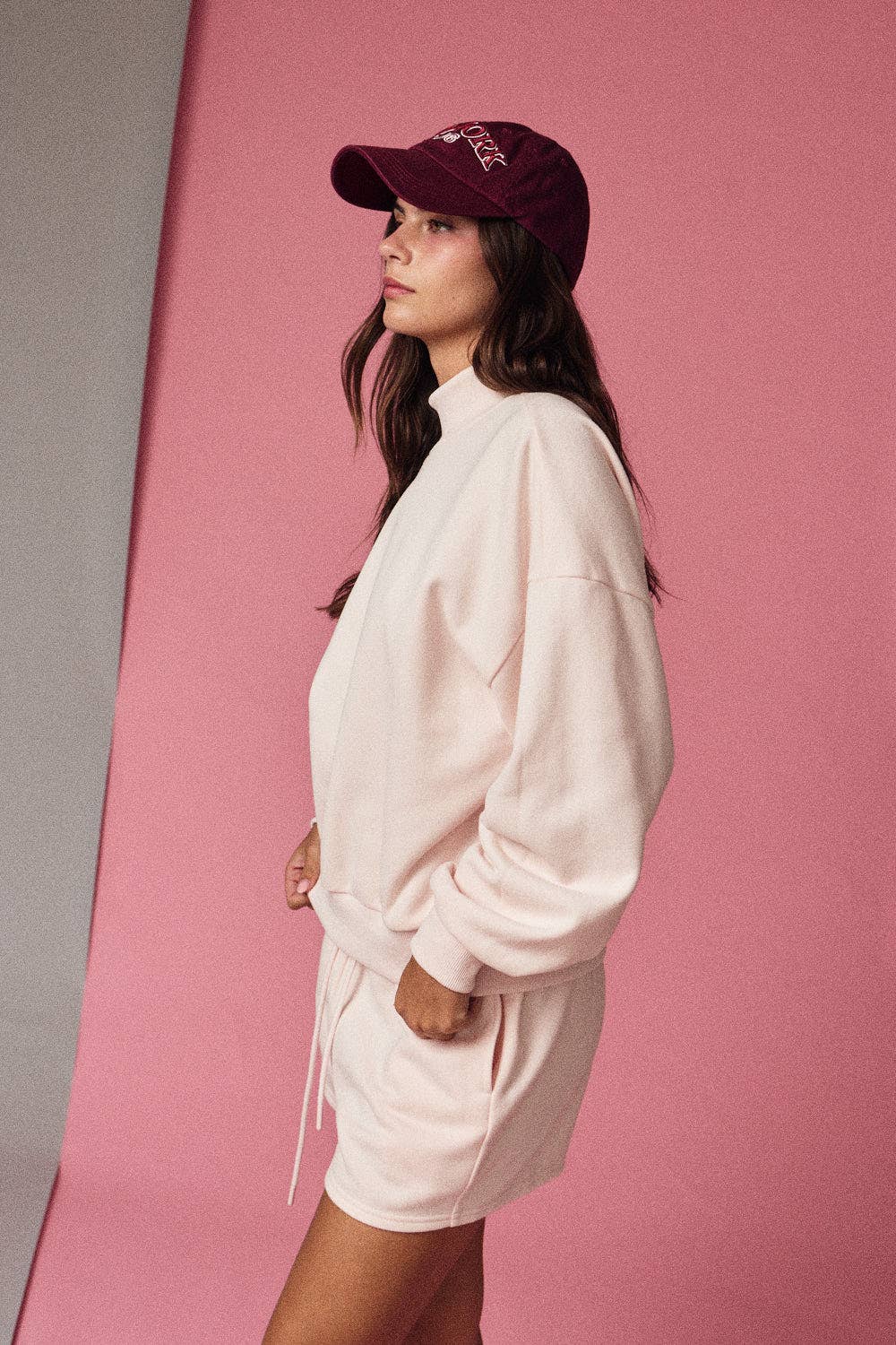 Mock Neckline Set Oversized Crew: Blush