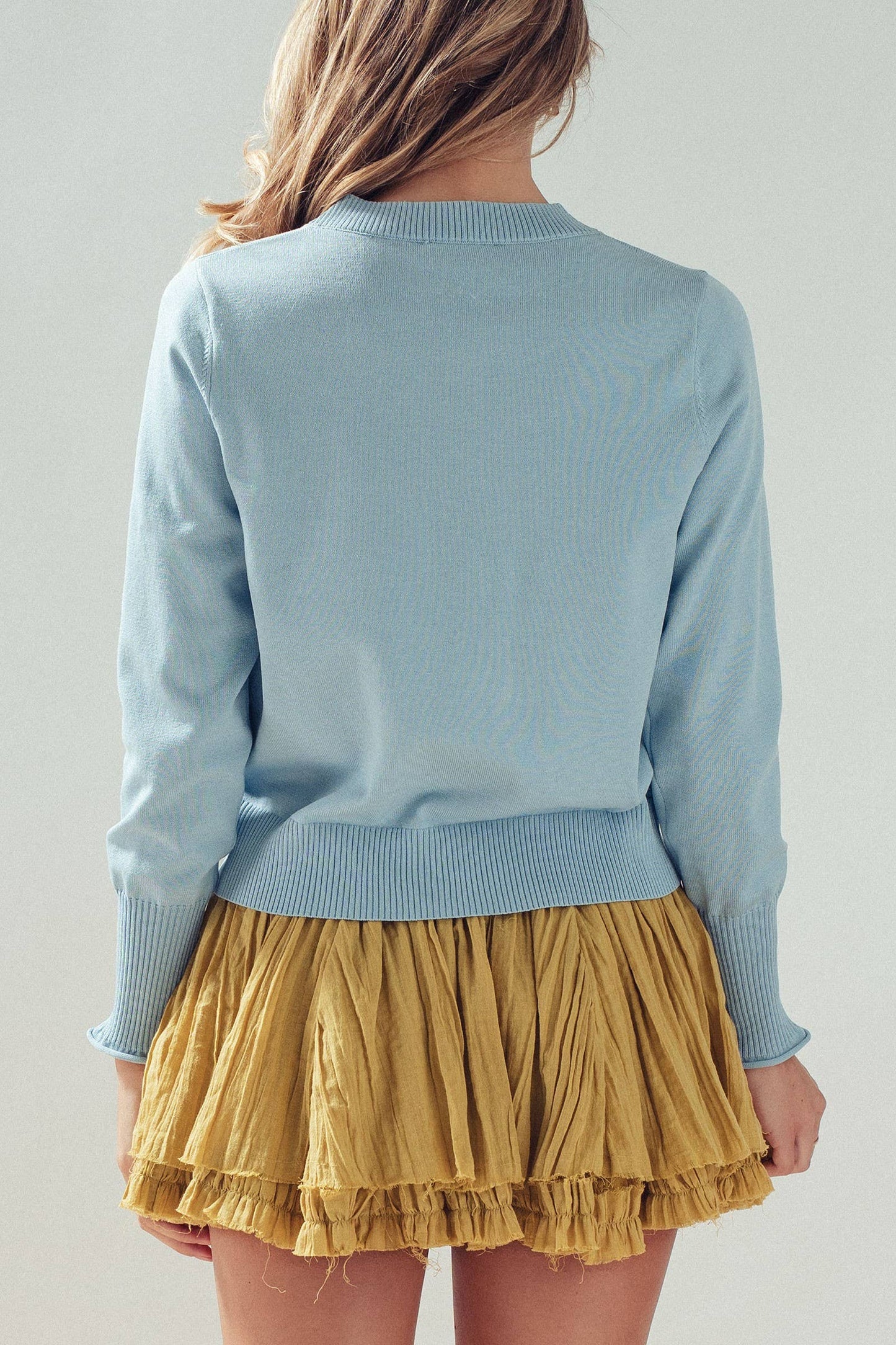 Contrast Floral Detail Knit Button Cardigan - Blue