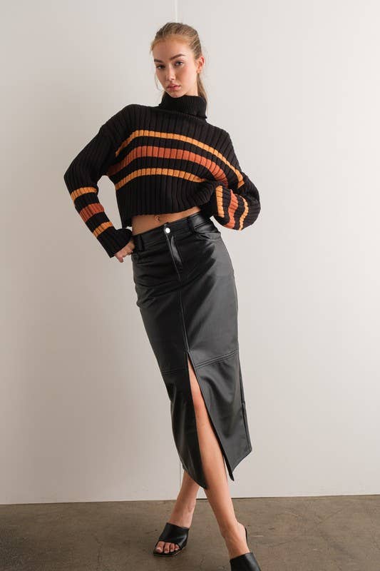 Striped Turtleneck Sweater - Black Multi