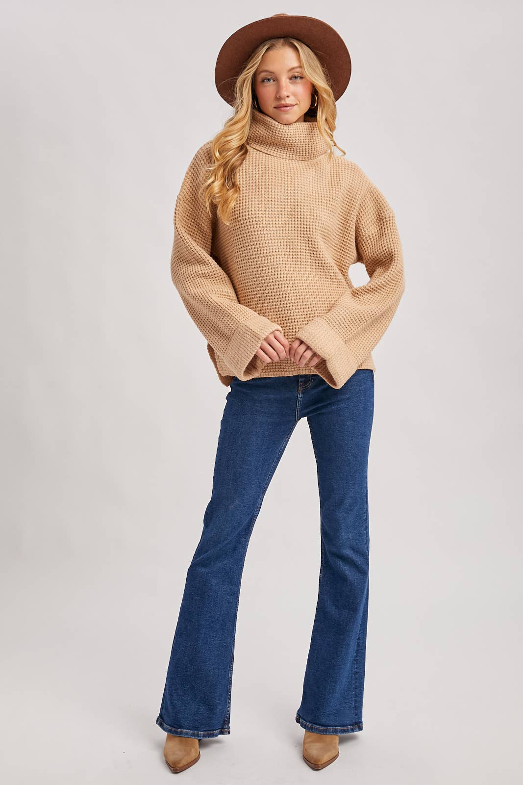 Turtleneck Oversized Knit Sweater: Latte