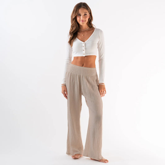 Stone Wide Leg Cotton Pants