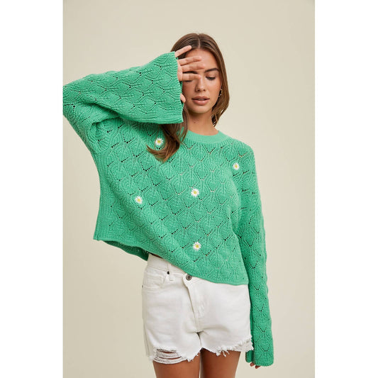 Wishlist DAISY EMBROIDERED SWEATER - GREEN