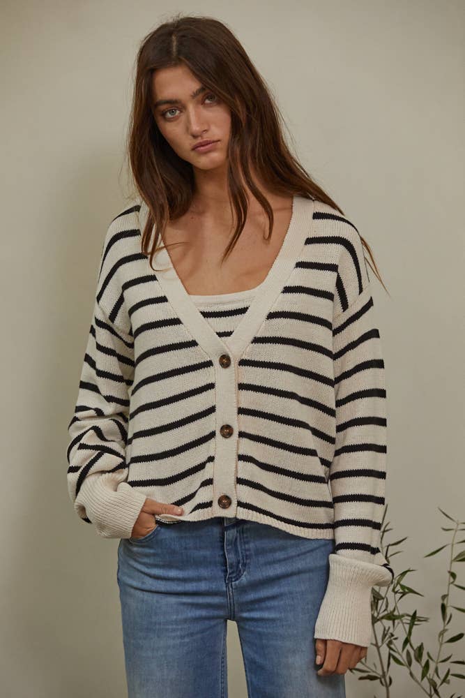 Knit V-Neck Stripe Cardigan