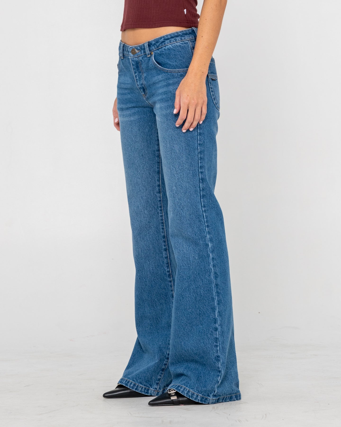Rusty Freida Flare Low Rise Denim Jean - Blasted Middy Blue