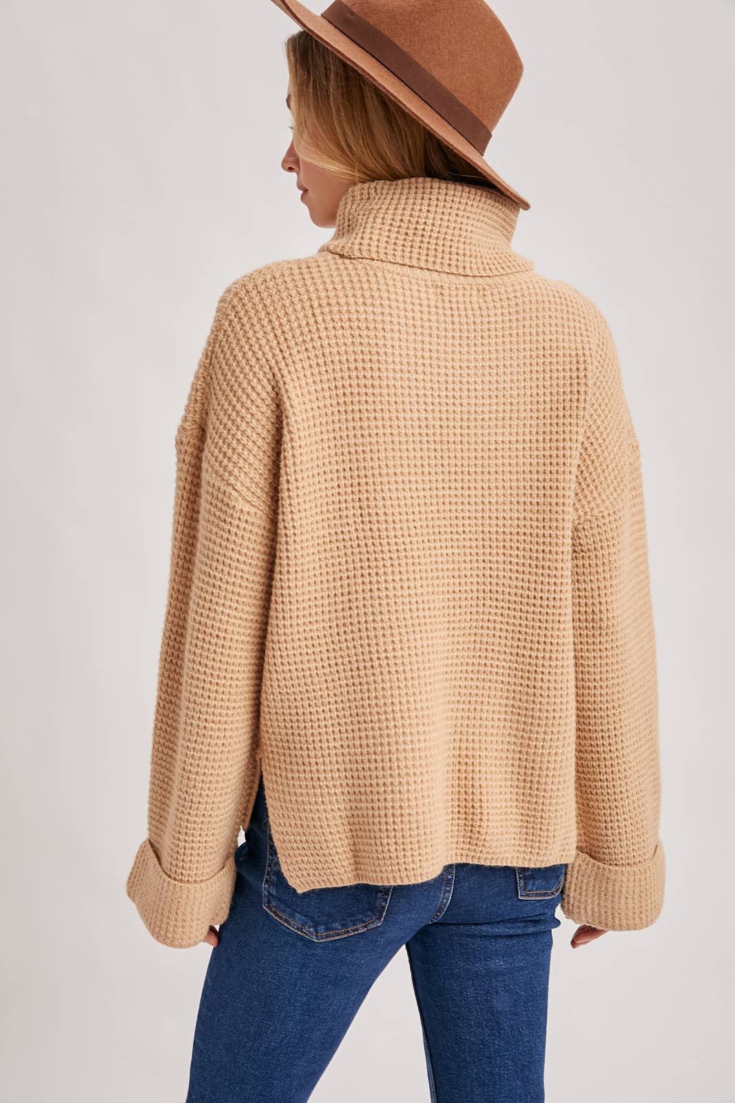 Turtleneck Oversized Knit Sweater: Latte