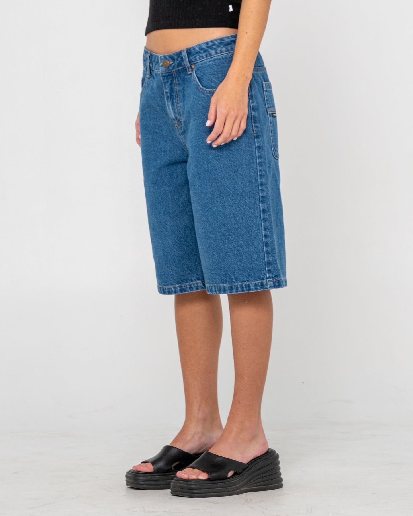 Rusty Bethany Baggy Low Rise Denim Jort - Middy Blue