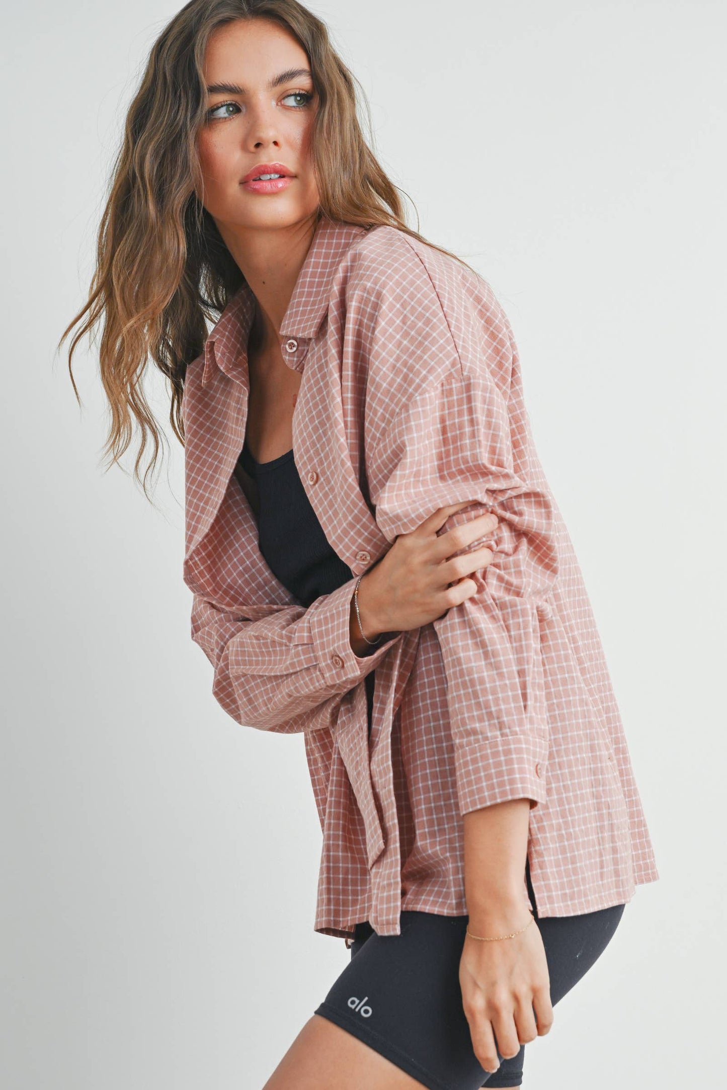 OVERSIZED CHECK SHIRT: ROSE