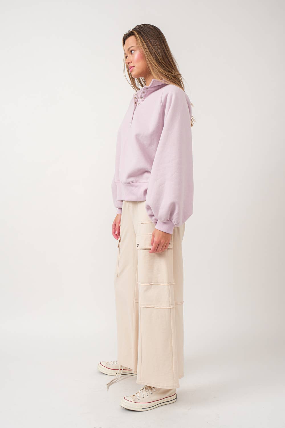 Button Up Crew Neck: Lilac