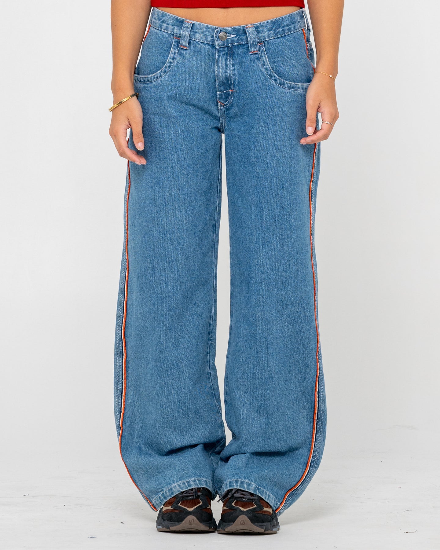 Flip Mommy Wide Leg Denim Jean - Middy Blue / Orange
