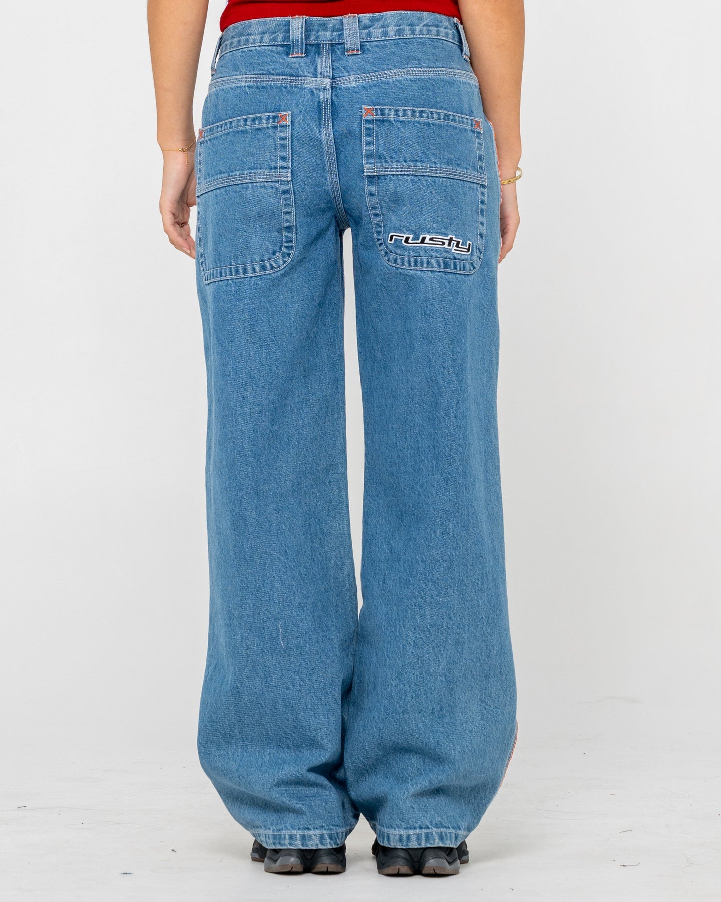 Flip Mommy Wide Leg Denim Jean - Middy Blue / Orange