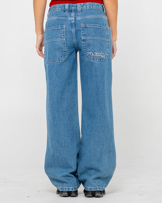 Flip Mommy Wide Leg Denim Jean - Middy Blue / Orange