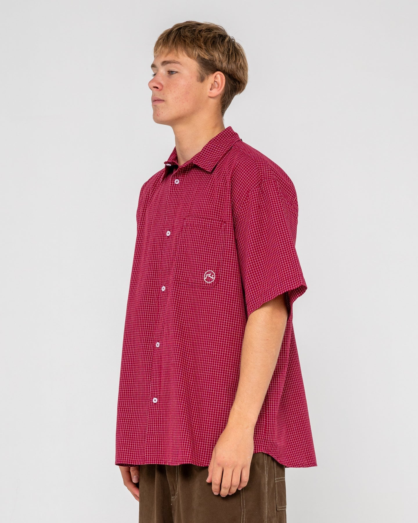 Rusty Ransom Check S/S Button Up Shirt - Burgundy