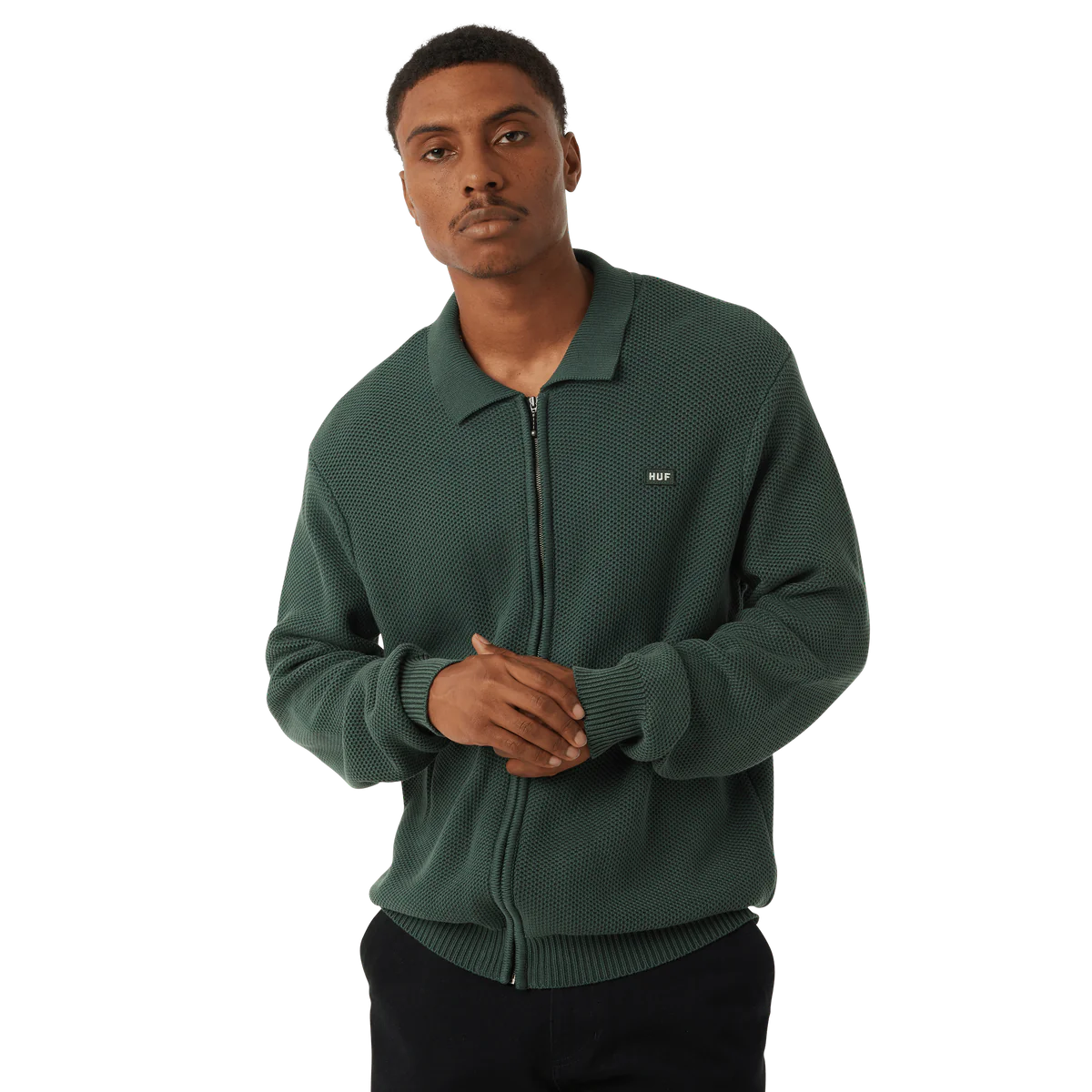 HUF Anton Zip Overdyed Sweater - Hunter Green