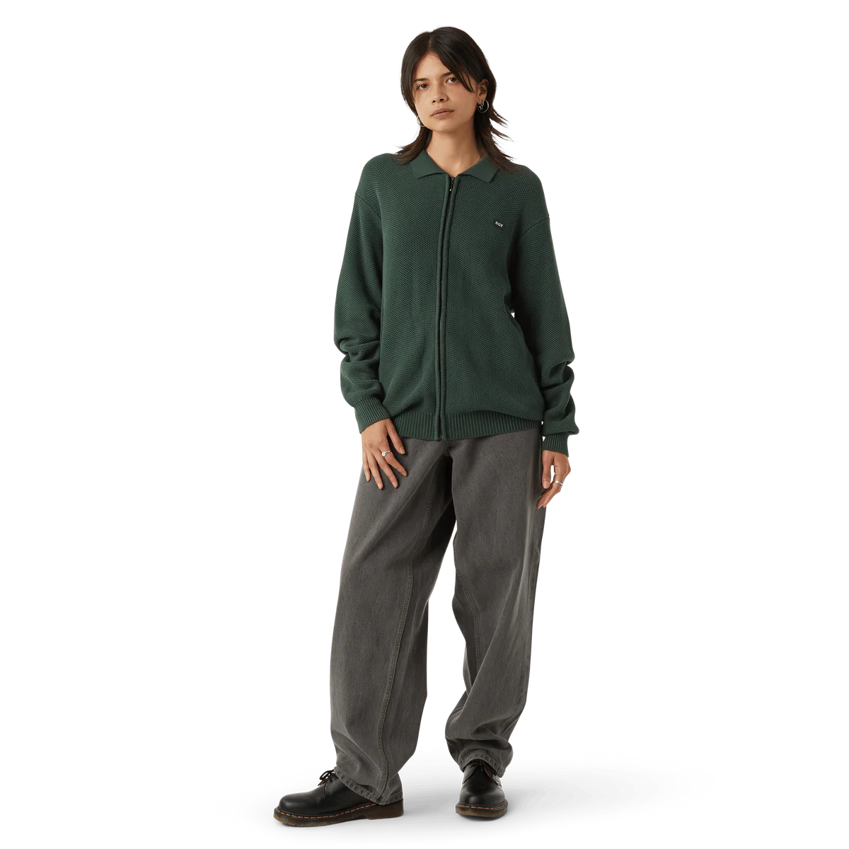 HUF Anton Zip Overdyed Sweater - Hunter Green