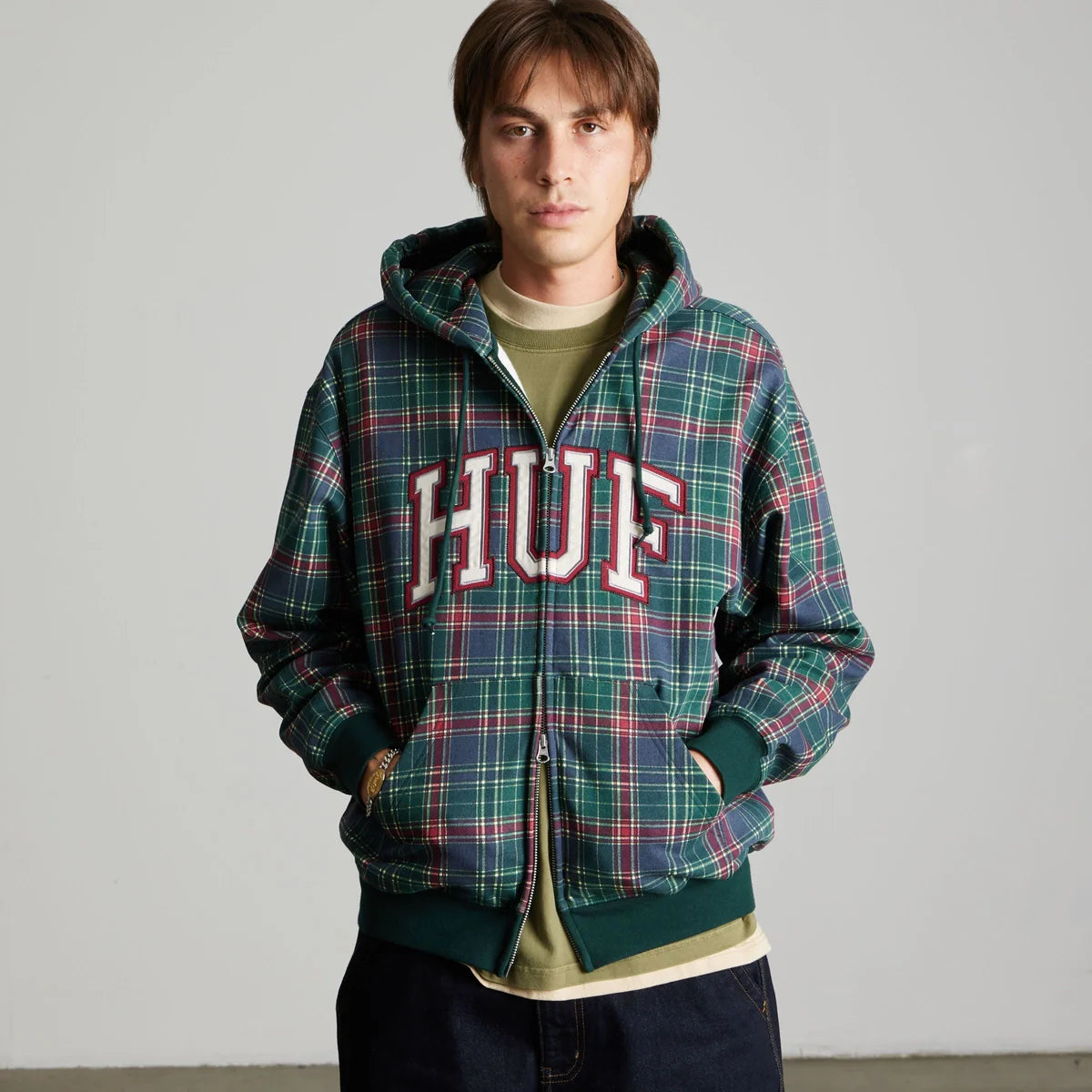 HUF Arch Plaid FZ Heavyweight Hoodie - Forest
