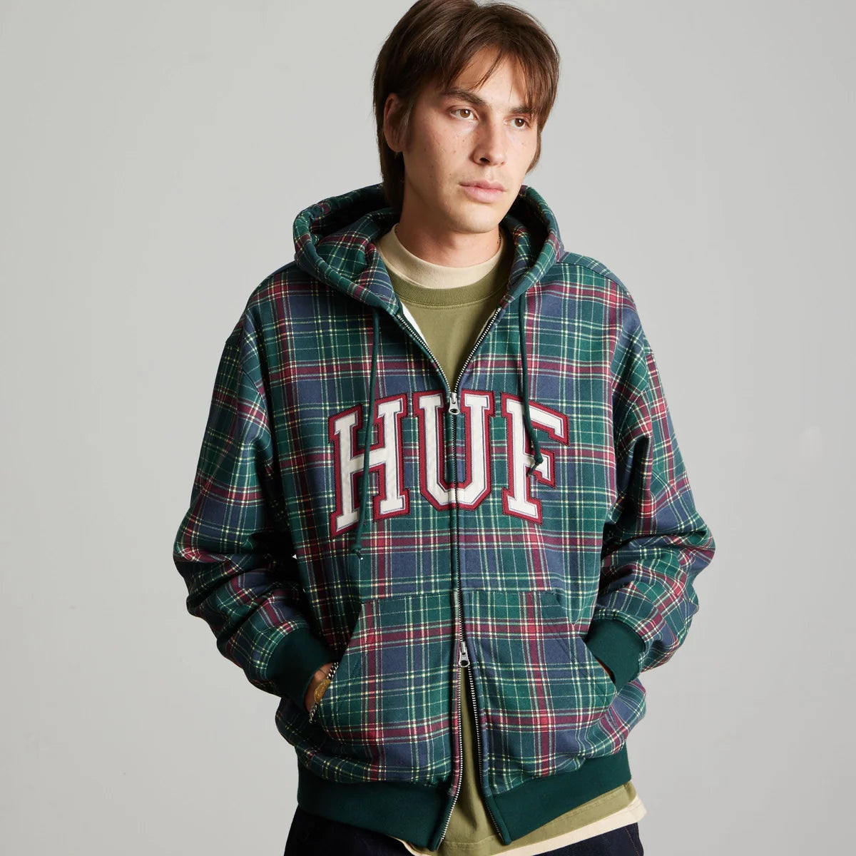 HUF Arch Plaid FZ Heavyweight Hoodie - Forest