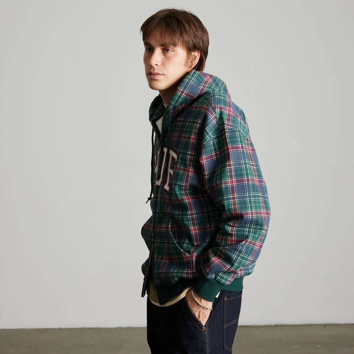 HUF Arch Plaid FZ Heavyweight Hoodie - Forest