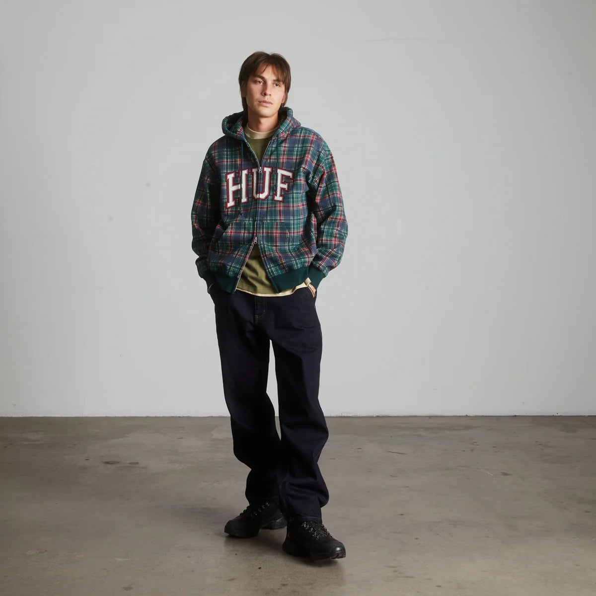 HUF Arch Plaid FZ Heavyweight Hoodie - Forest