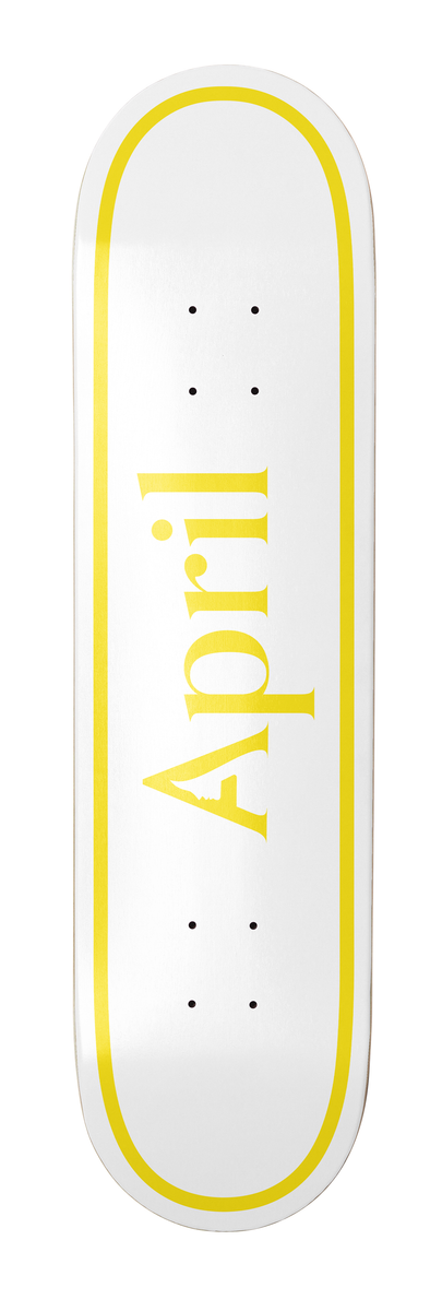 April OG Logo Twin Tip Symmetrical Shape Yellow White Deck 8.0