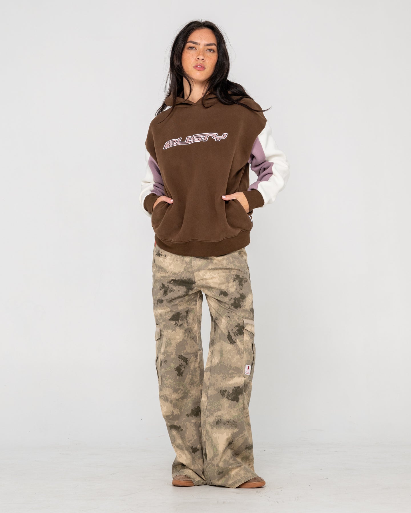 Rusty Neopole Paneled Hooded Fleece - Pinecone/Berry/Cream