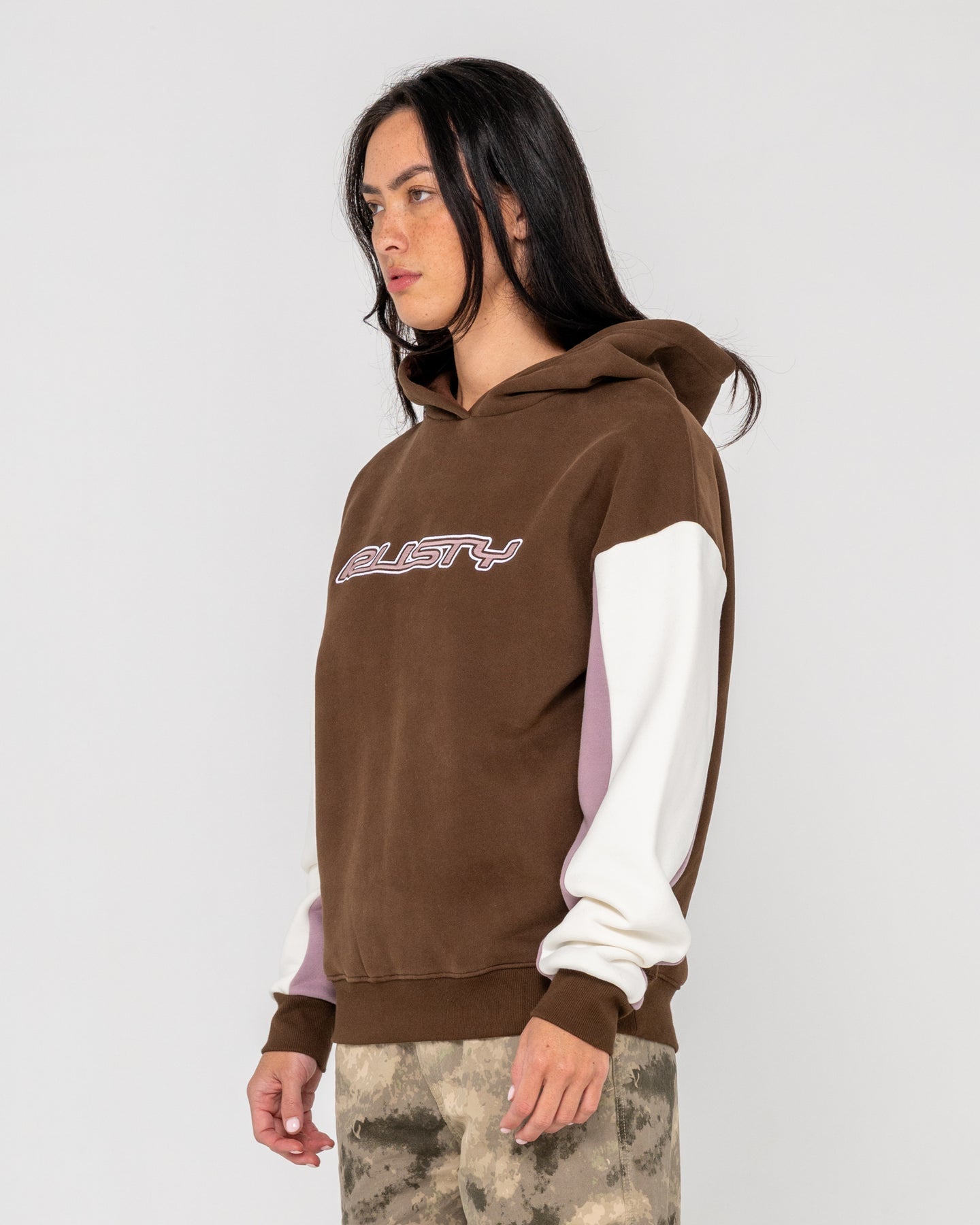 Rusty Neopole Paneled Hooded Fleece - Pinecone/Berry/Cream