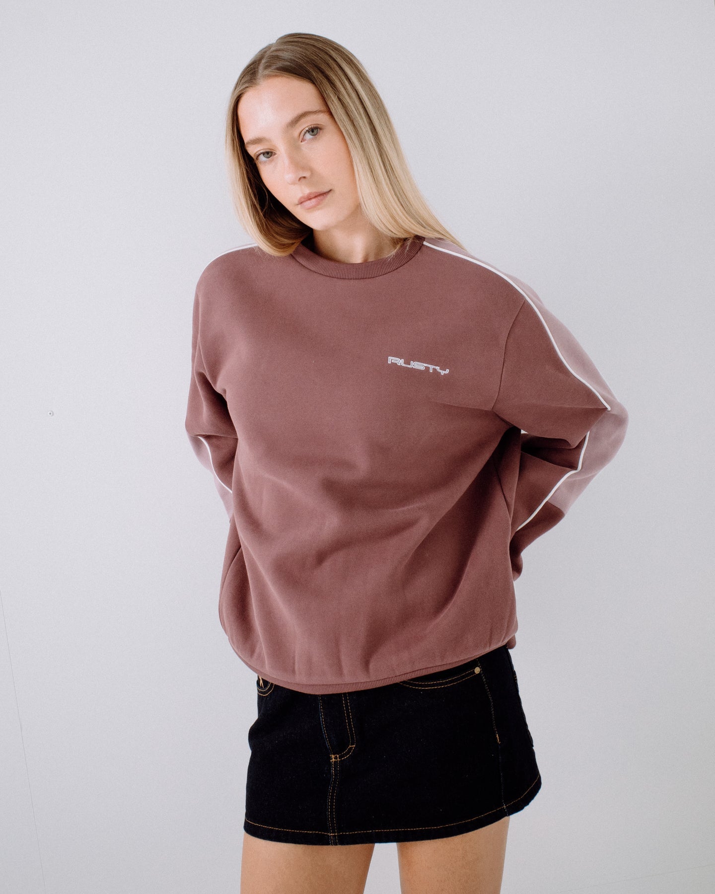 Rusty Two Timer Paneled Crew Fleece - Cadet/Elderberry