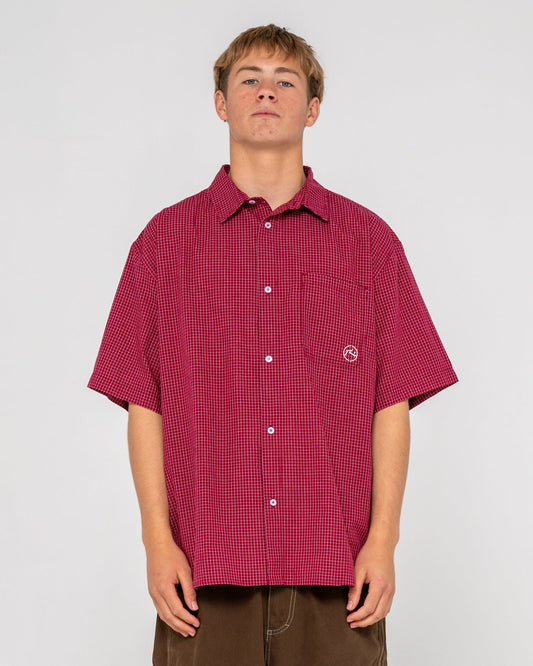 Rusty Ransom Check S/S Button Up Shirt - Burgundy