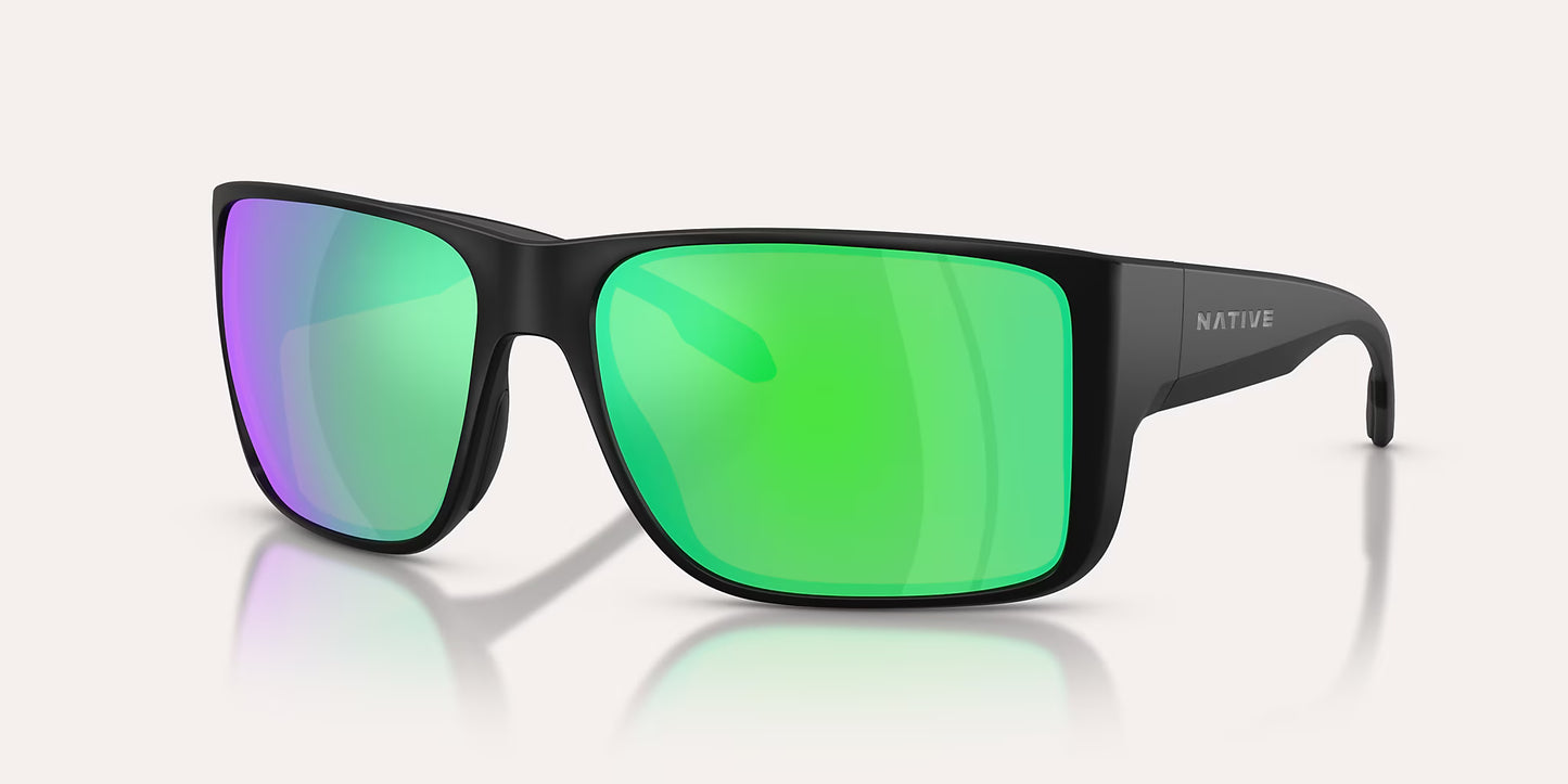 Badlands XL Matte Black w/ Green Reflex Polarized