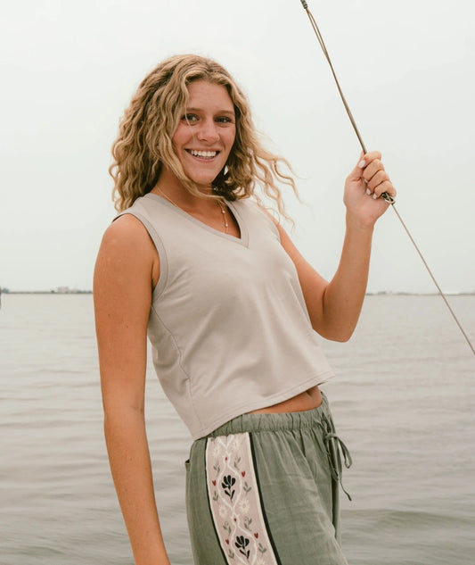Bondi V-Neck Tank Top - Warm Grey