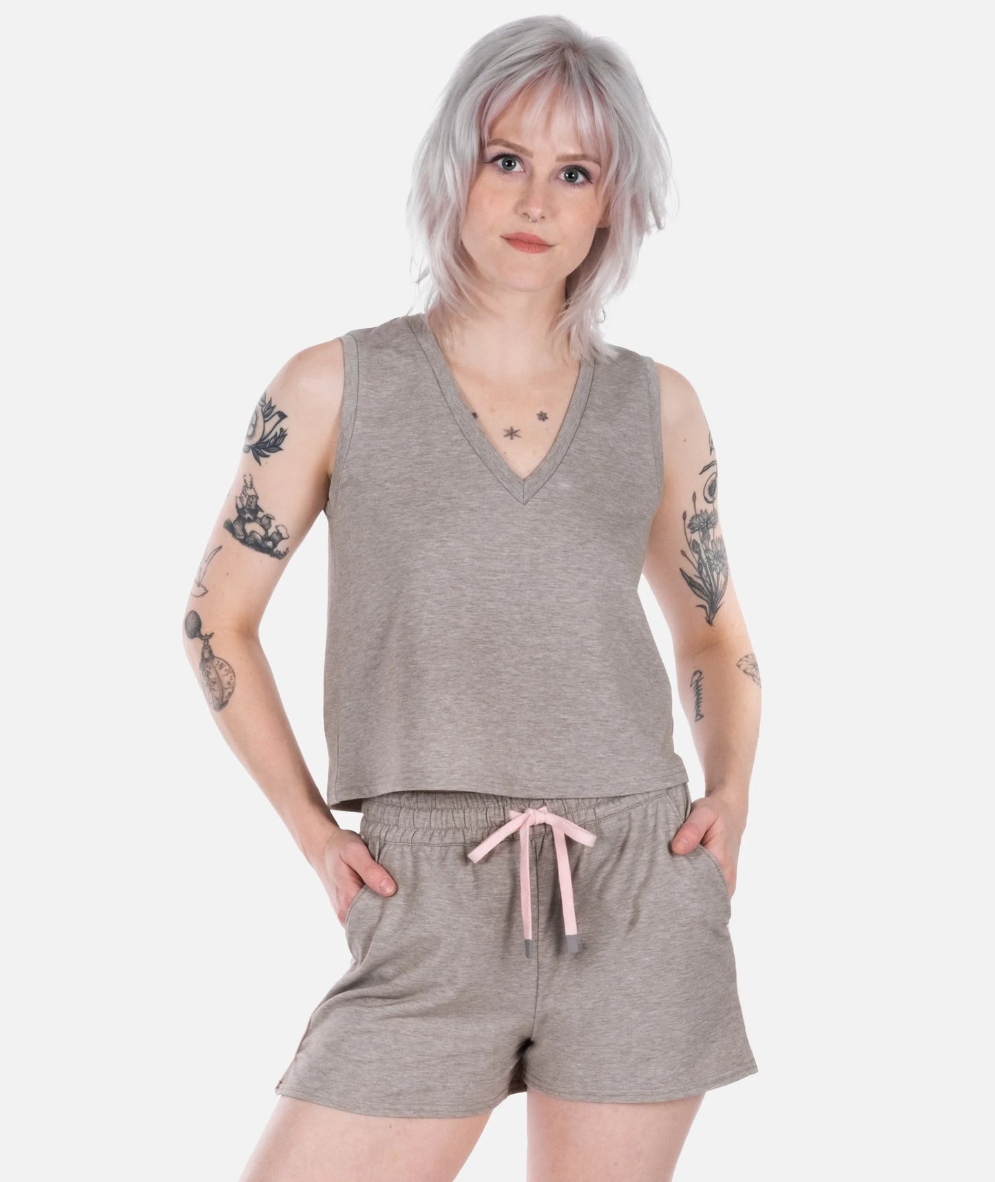 Bondi V-Neck Tank Top - Warm Grey