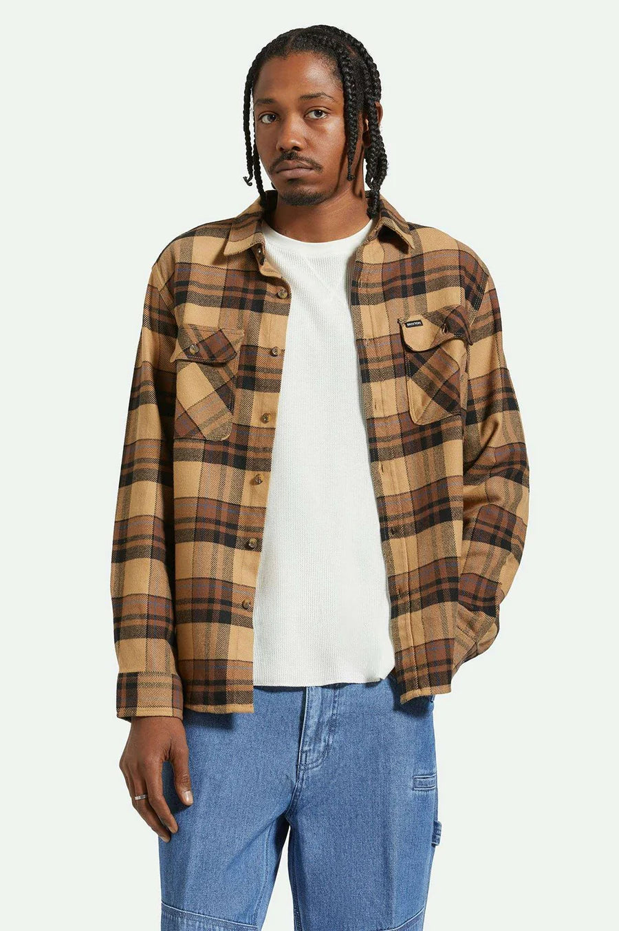 Brixton Flannel - Tiger's Eye/Pinecone Brown/Washed Black