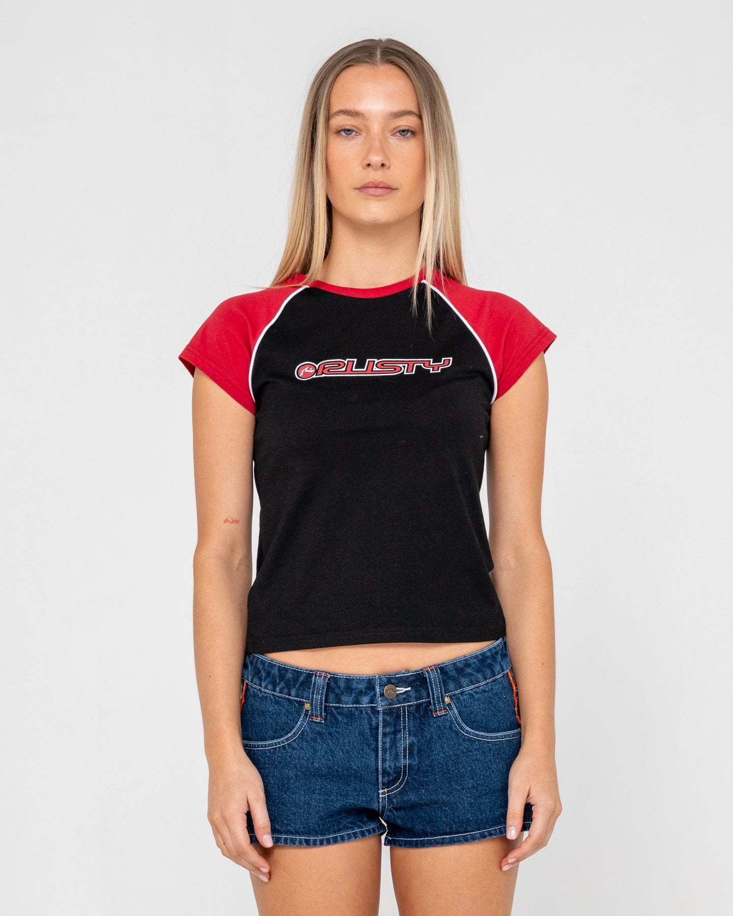 Rusty Archived Raglan Baby Tee - Black