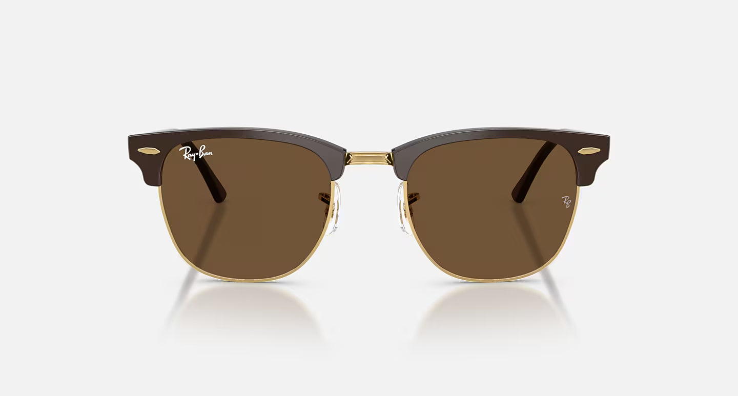 Clubmaster Brown on Gold w/ Dark Brown Lens RB3016