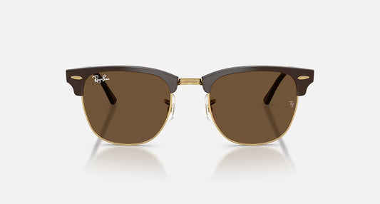 Clubmaster Brown on Gold w/ Dark Brown Lens RB3016