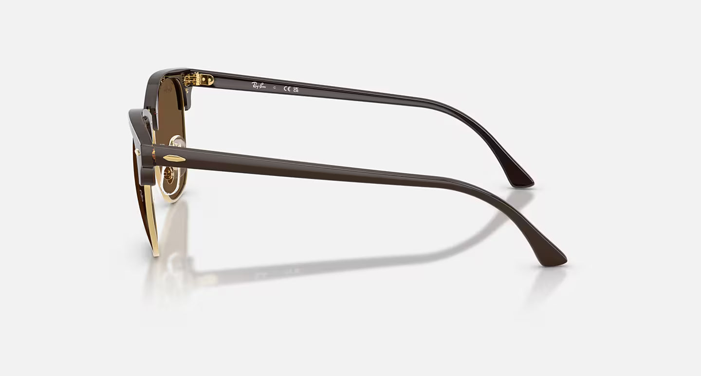 Clubmaster Brown on Gold w/ Dark Brown Lens RB3016