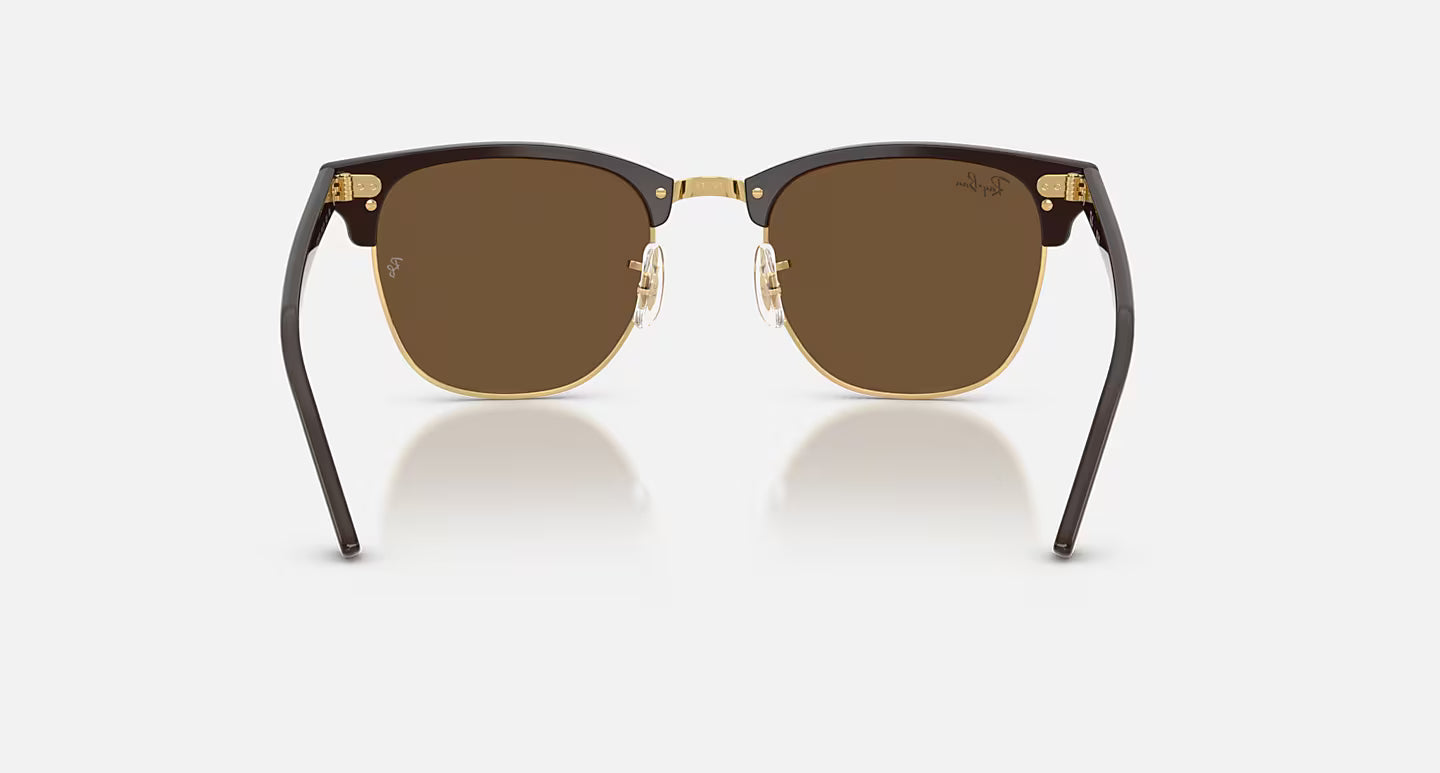 Clubmaster Brown on Gold w/ Dark Brown Lens RB3016
