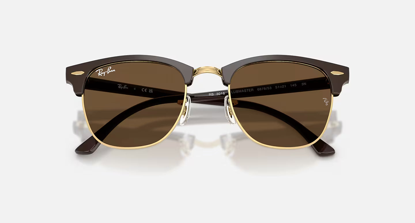 Clubmaster Brown on Gold w/ Dark Brown Lens RB3016