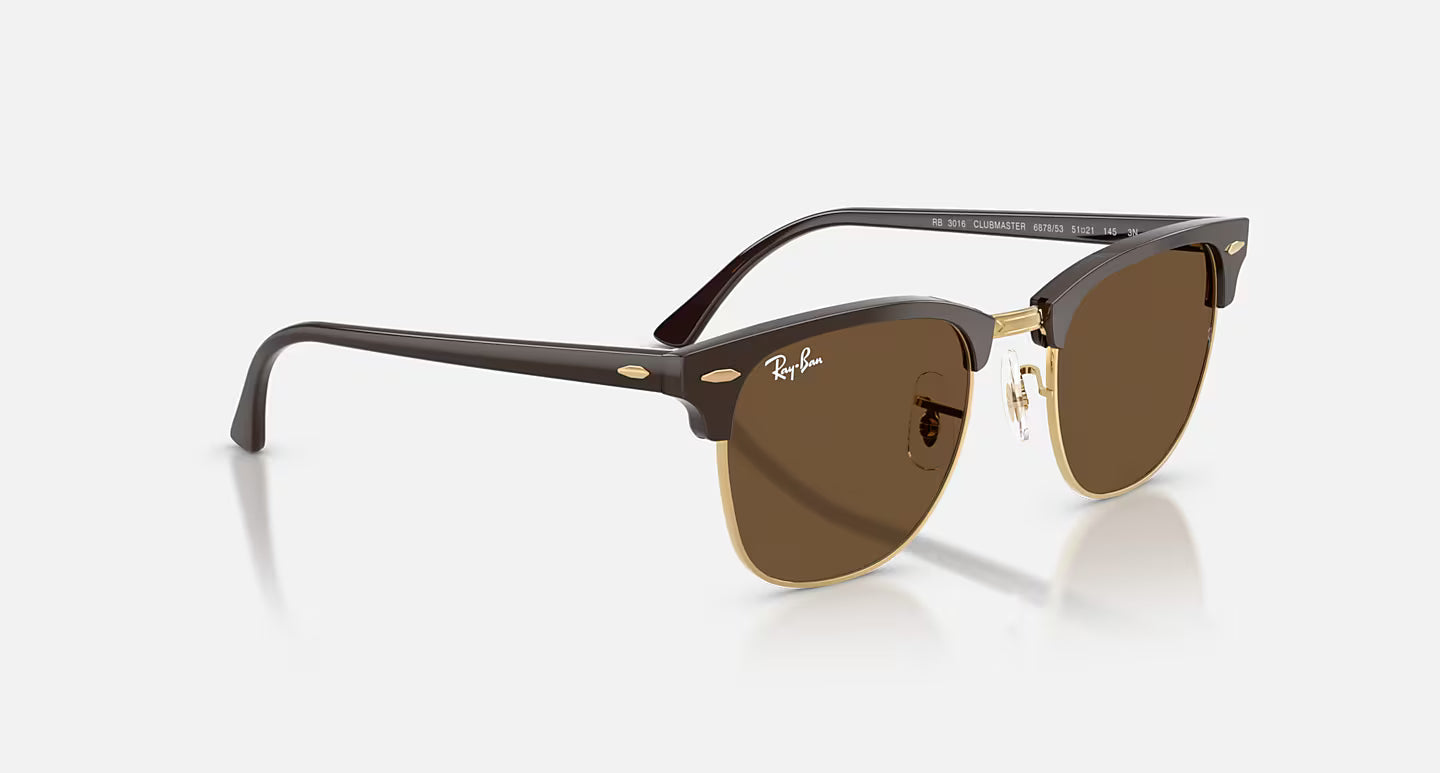 Clubmaster Brown on Gold w/ Dark Brown Lens RB3016