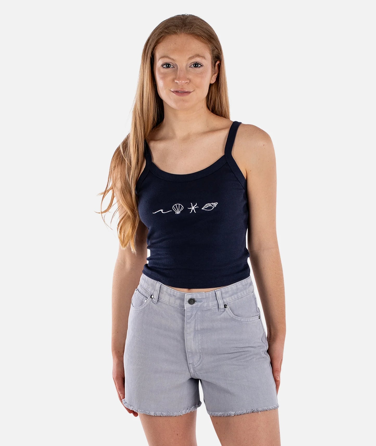 Coquille Crop Tank Top - Navy